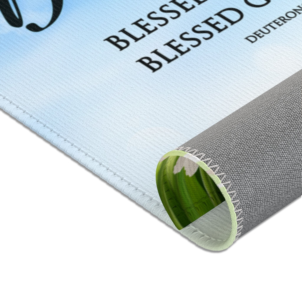 Blessed coming in blessed going out Butterfly Area Rug rolled