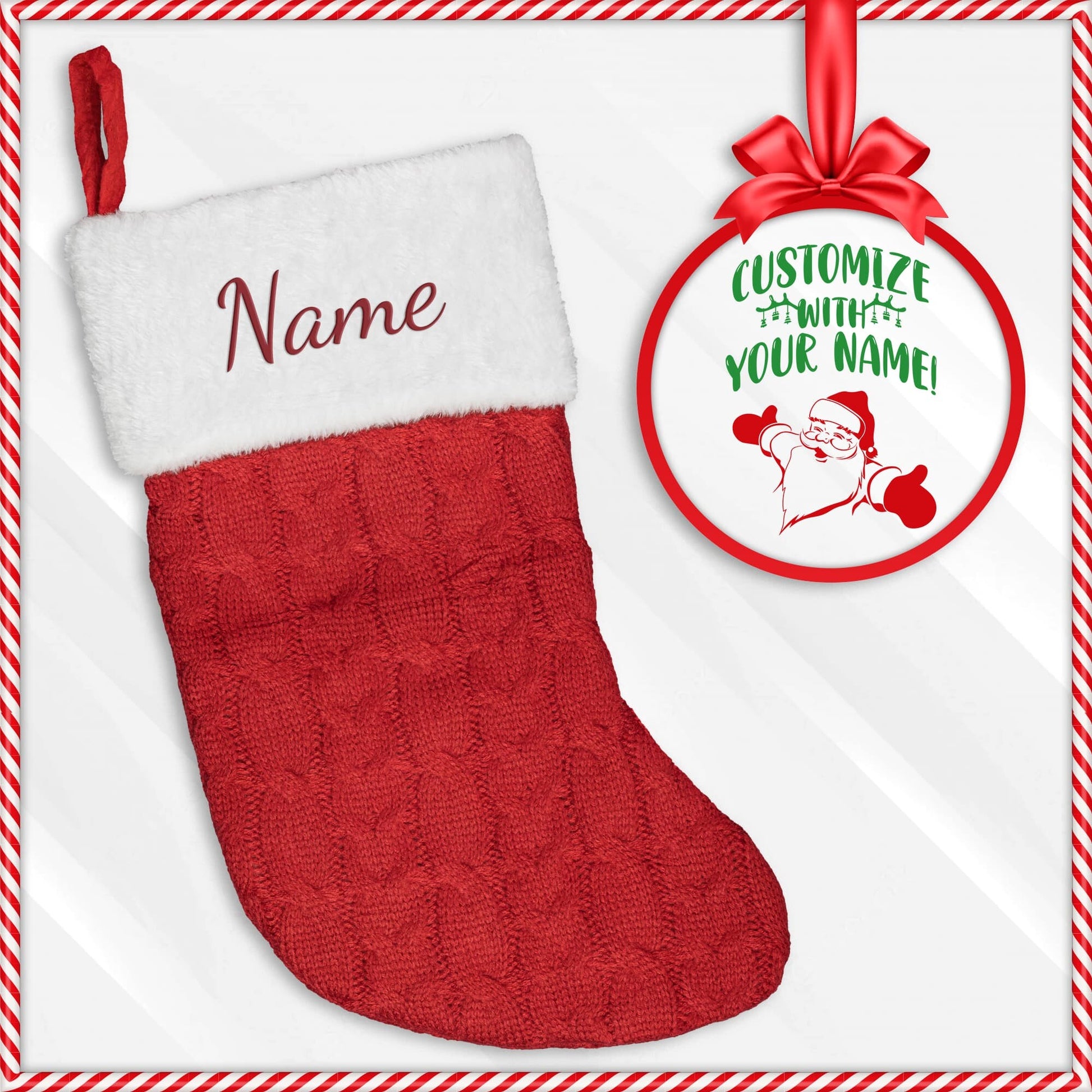 Custom Embroidered Christmas Stocking red