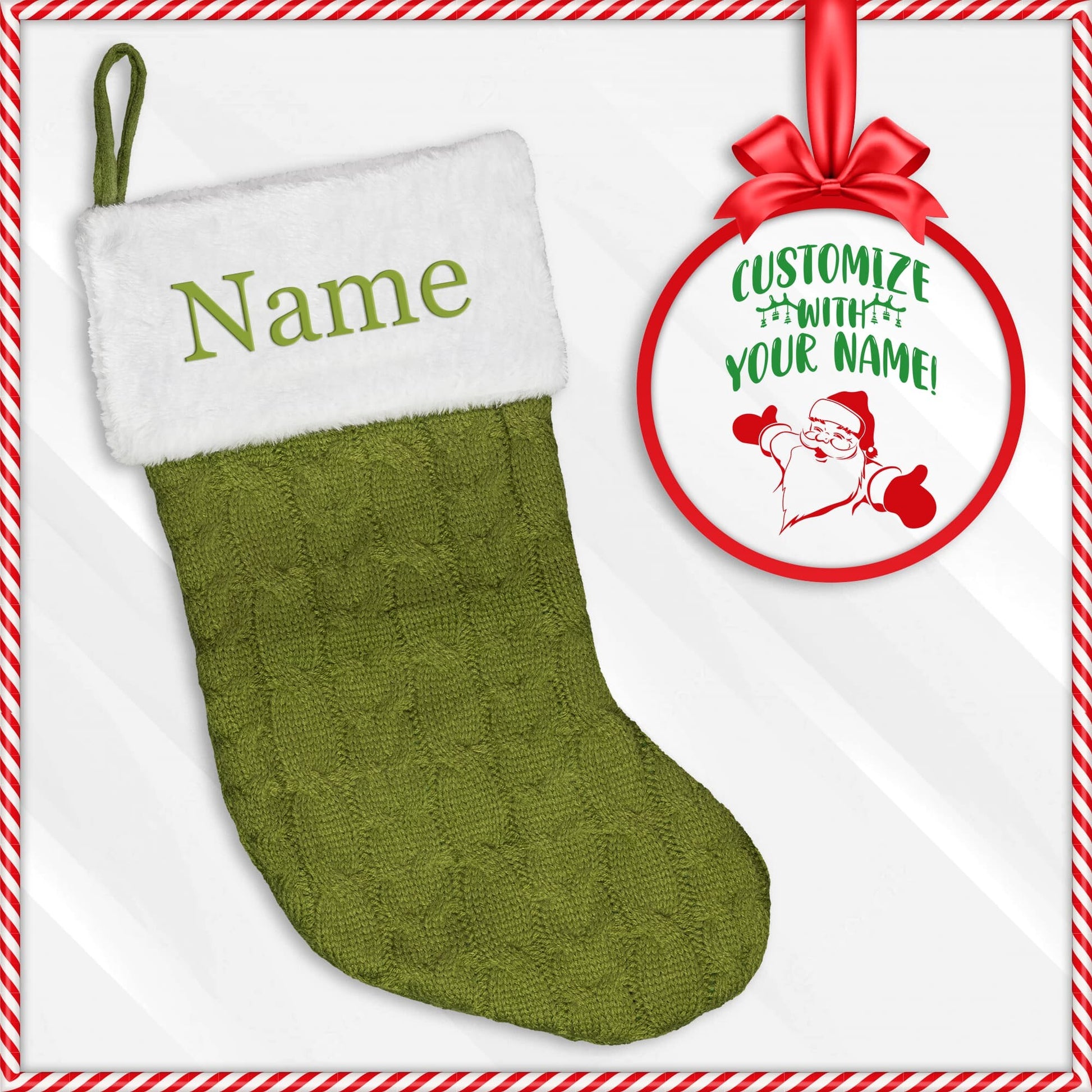 Custom Embroidered Christmas Stocking green