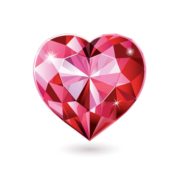 A red ruby shaped in a heart