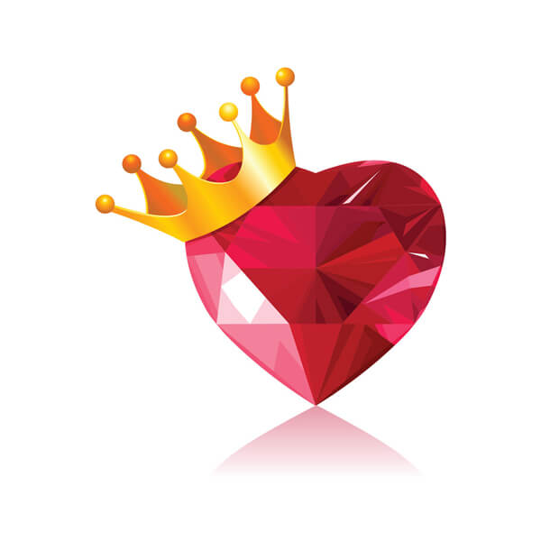 A red ruby shaped in a heart with a crown