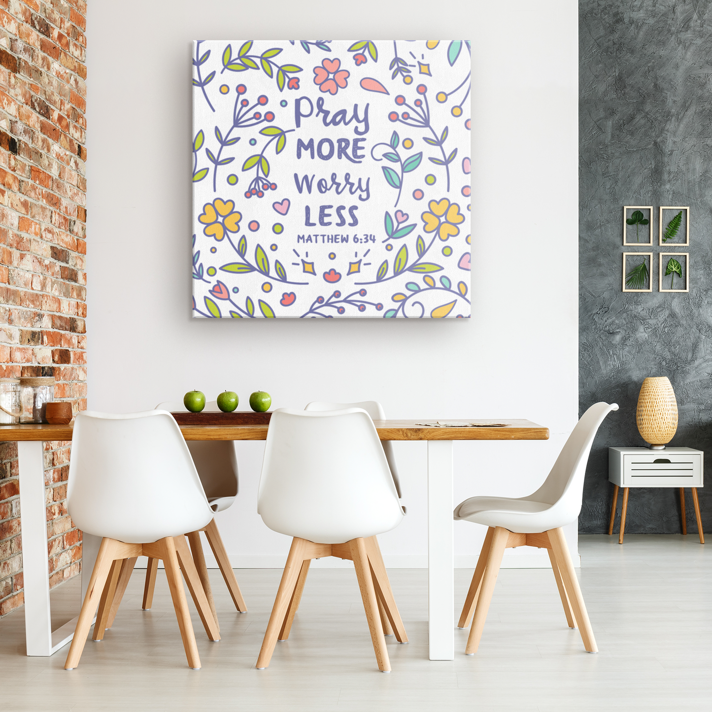 Pray More Worry Less, Matthew 6:34 - Square Gallery Canvas Wrap