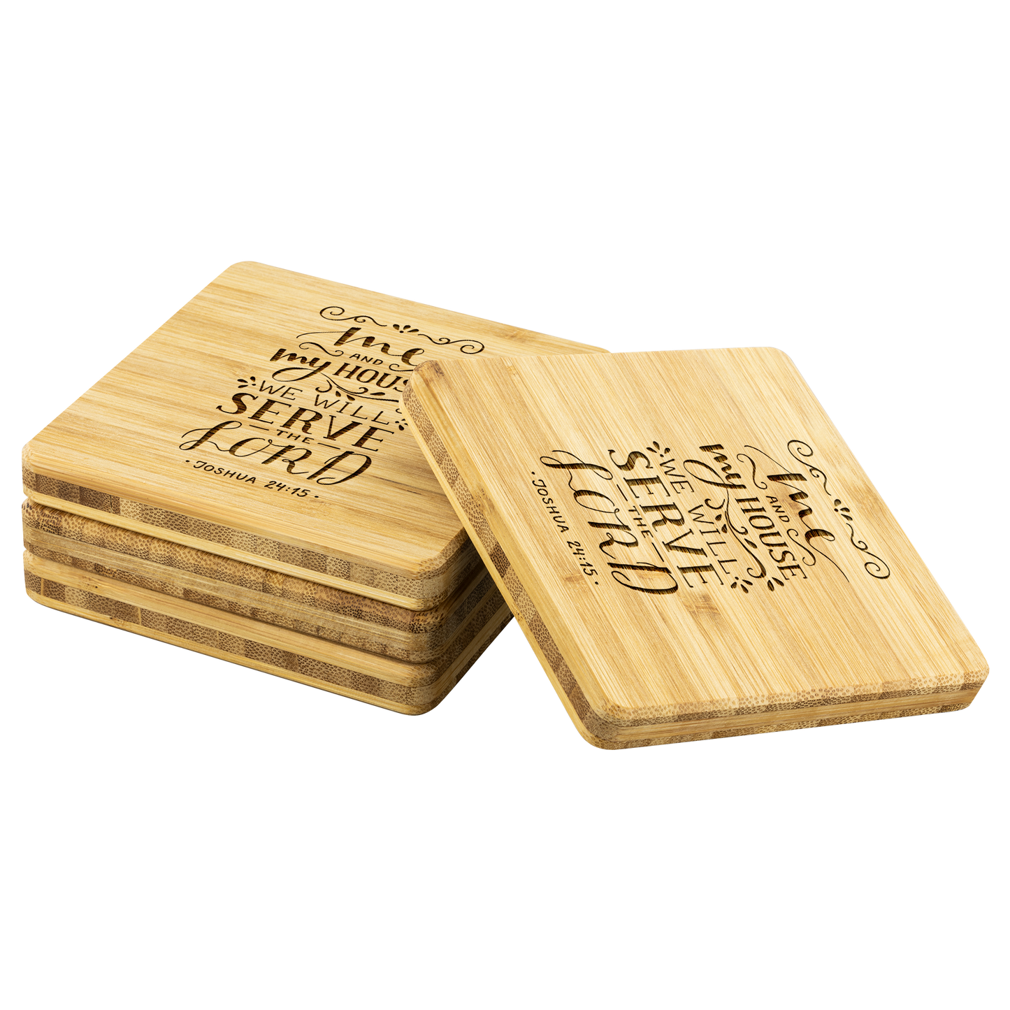Me And My House We Will Serve The Lord - Bamboo Coasters