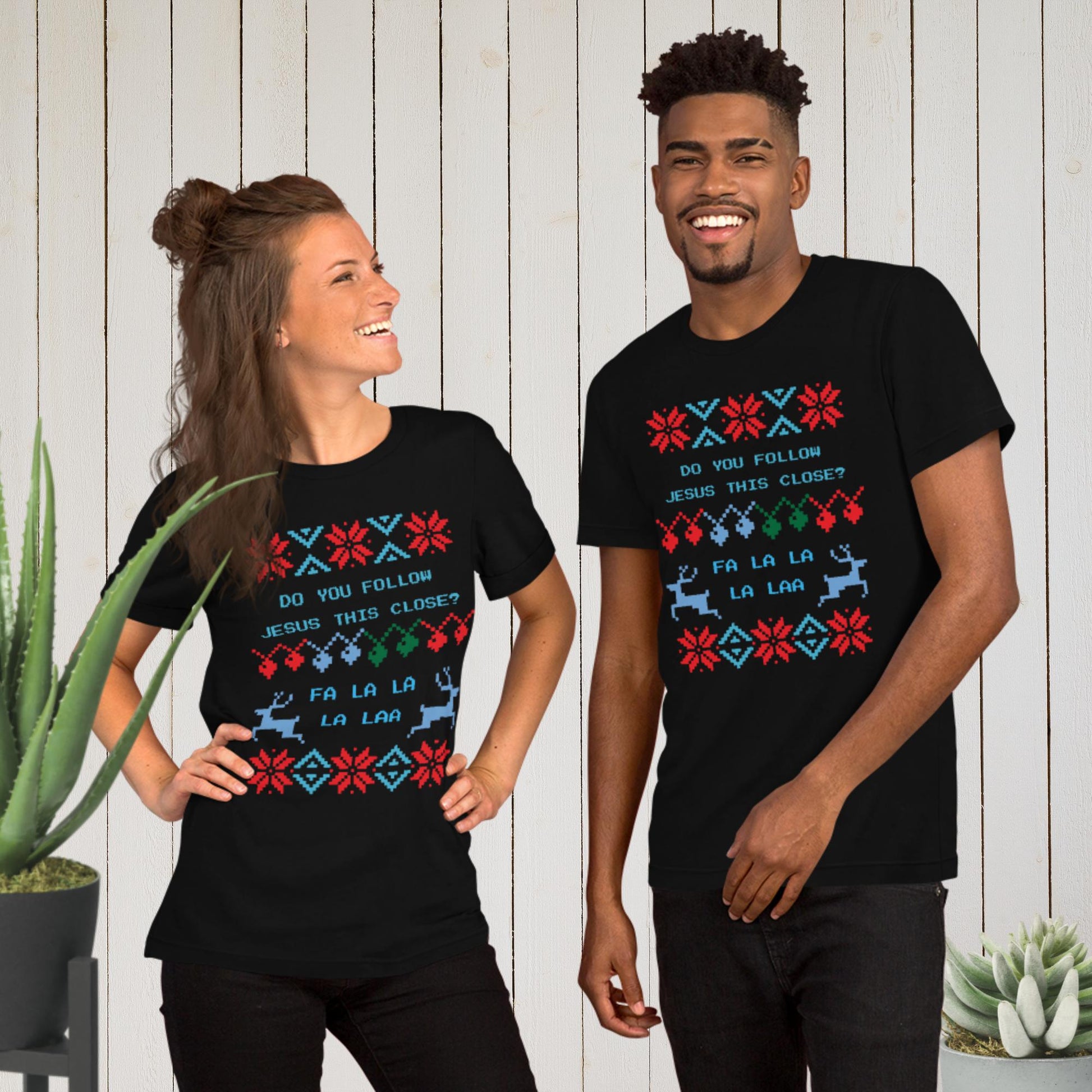 Do You Follow Jesus This Close Ugly Christmas Sweater T-shirt black
